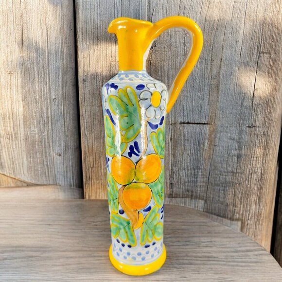 Mexico Hand Made Talavera Pottery La Corona Tlax Tall Pitcher Carafe Jug Painted - Picture 1 of 15